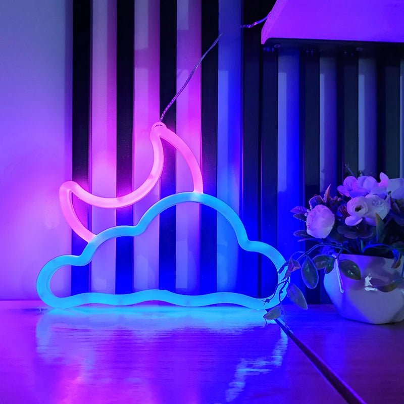 Moon Neon Signs Light,LED Atmosphere Lighting with Base