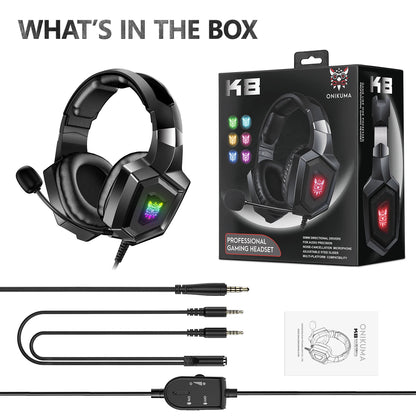 ONIKUMA K8 Gaming Headphones with Mic & RGB Light