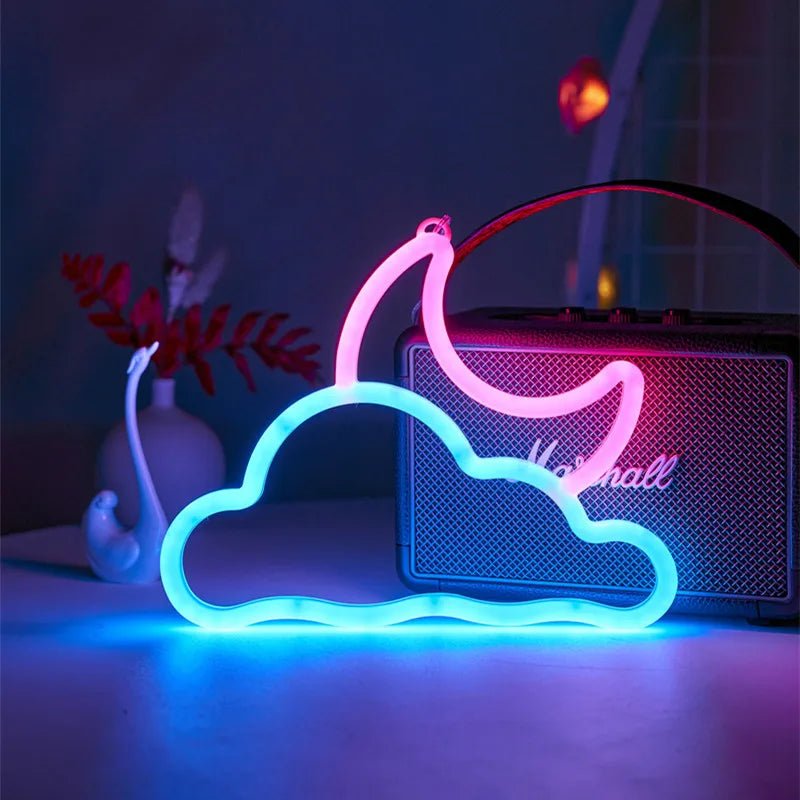 Moon Neon Signs Light,LED Atmosphere Lighting with Base